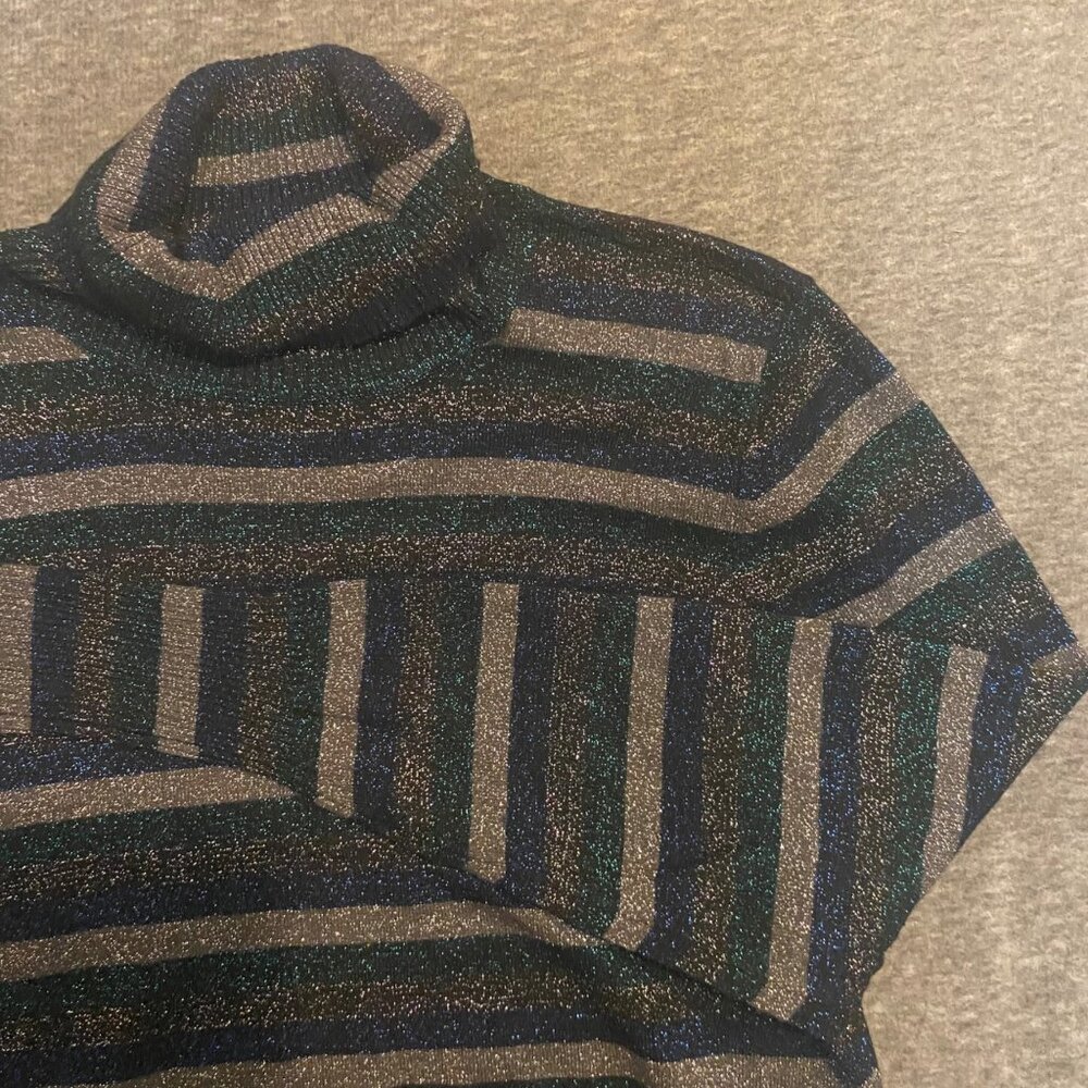 Worthington Metallic Stripe Turtleneck Sweater Shimmer Knit Large Womens Striped